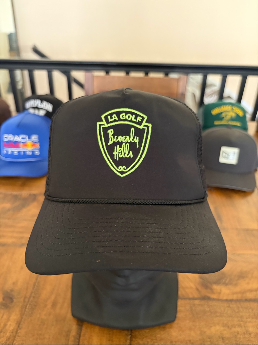 LA Golf Beverly Hills Black Cap with Neon Green Crest